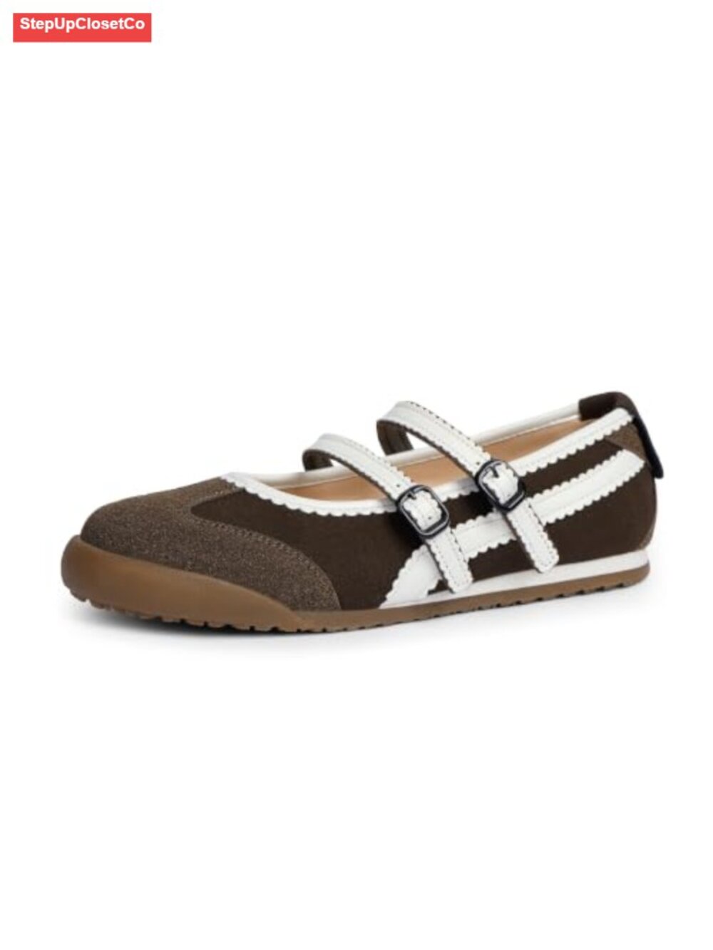 Mary Jane Sneakers Two Strap Faux Leather Ballet Flats Women